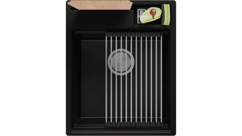 Zlewozmywak kuchenny granitowy jednokomorowy bez ociekacza i miejscem na akcesoria i deskę Oslo 45 Pocket + GRATIS