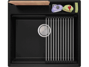 Zlewozmywak kuchenny granitowy jednokomorowy bez ociekacza i miejscem na akcesoria i deskę Oslo 60 Pocket Multilevel + GRATIS