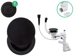 Syfon czarny Composite do zlewów podblatowych oszczędzający miejsce automatyczny (przycisk) z maskownicą