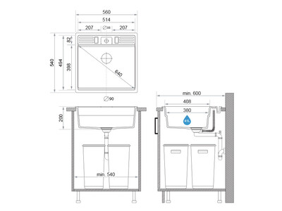 Zlewozmywak jednokomorowy 60 cm Bergen Double Pocket Multilevel