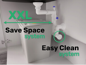 Syfon Save Space + Easy Clean jednokomorowy manualny z maskownicą do zlewów podblatowych - okrągły przelew