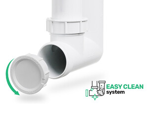 Syfon Save Space + Easy Clean jednokomorowy automatyczny z maskownicą do zlewów podblatowych - okrągły przelew