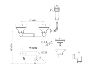 Syfon Save Space + Easy Clean dwukomorowy manualny - prostokątny przelew