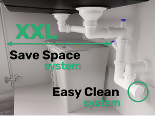 Syfon Save Space + Easy Clean dwukomorowy manualny z maskownicą - pionowy przelew