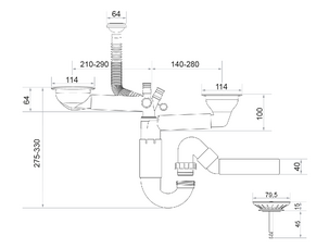 Syfon Save Space dwukomorowy teleskopowy manualny - pionowy przelew