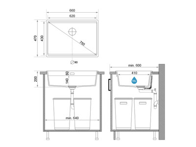 Zlewozmywak jednokomorowy 70 cm Praga Level Slim
