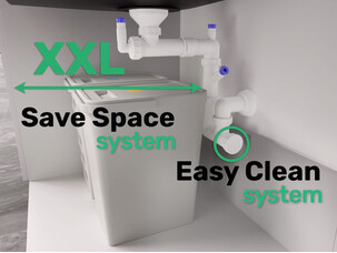 Syfon Save Space + Easy Clean jednokomorowy manualny dwuprzelewowy z maskownicą do zlewów podblatowych - pionowy przelew