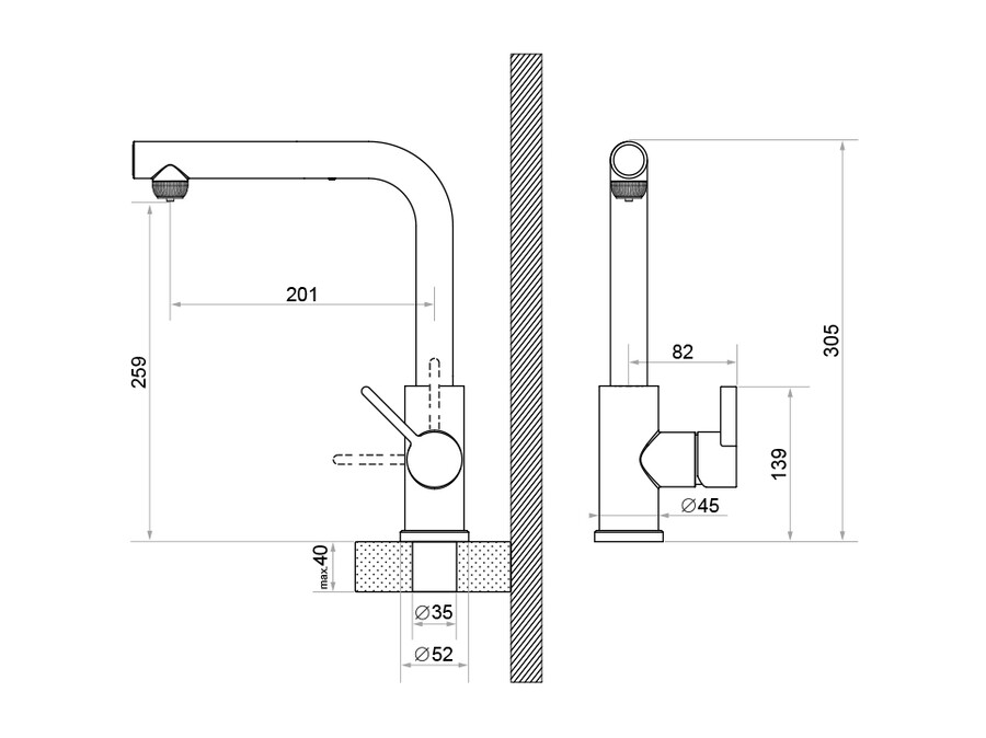 Bateria trójdrożna z wyciąganą wylewką 3210, 2 typy strumienia